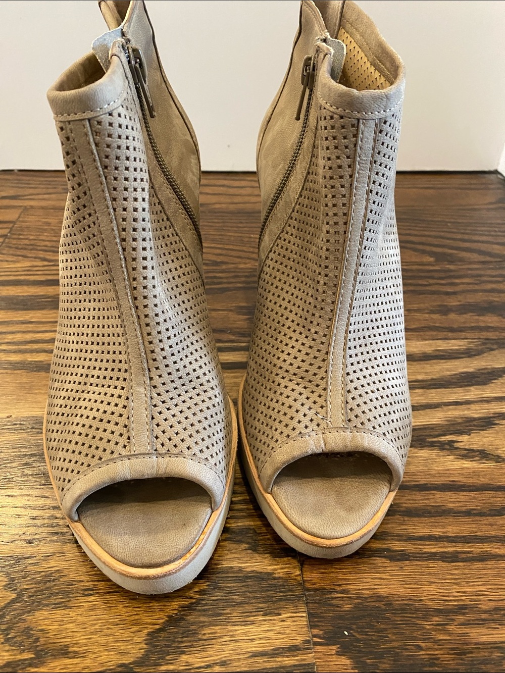Paul Green Taupe Perforated Peep-Toe Ankle Booties - Picture 6 of 9